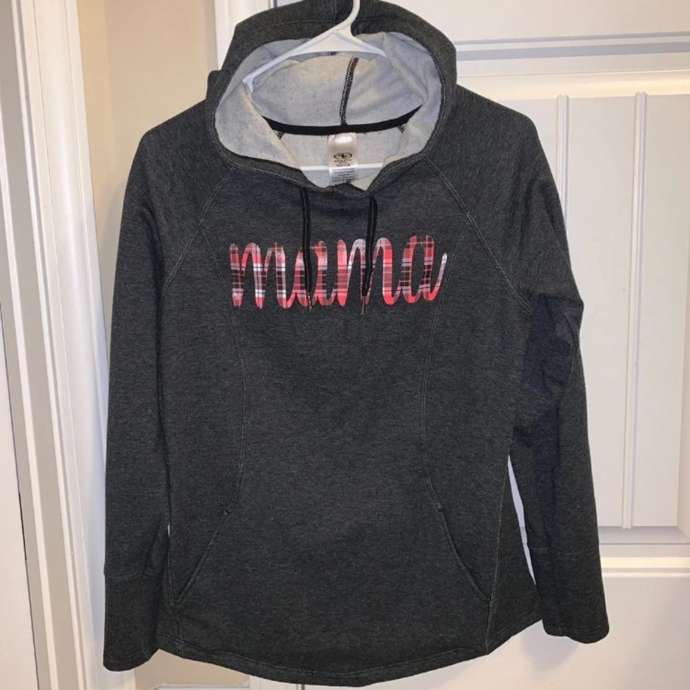 Plaid Mama Hoodie Sweatshirt Gray Jacket Pullover